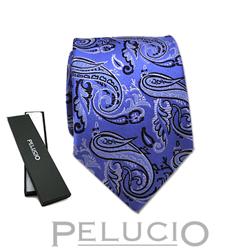 Pelucio blauwe stropdas met paisley Blauwe paisley stropdas van Pelucio – Pelucio paisley stropdas in blauw — P400.002