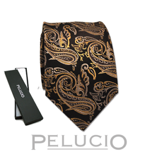 Bruine paisley stropdas van Pelucio – Pelucio paisley stropdas in bruin — P400.003