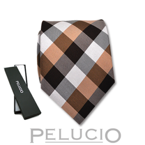 Beige witte ruit stropdas – Pelucio geruite stropdas in beige en wit