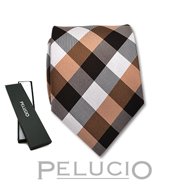 Pelucio beige stropdas met ruit Beige witte ruit stropdas – Pelucio geruite stropdas in beige en wit