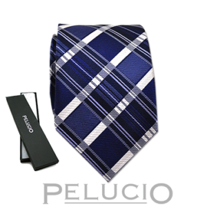 Blauw witte ruit stropdas – Pelucio geruite stropdas in blauw en wit — P400.101