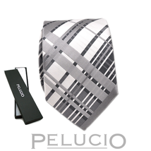 Grijze ruit stropdas van Pelucio – Pelucio geruite stropdas in grijs — P400.108