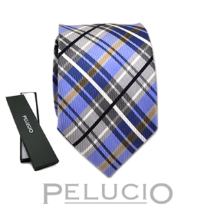 Blauw bruine stropdas – Pelucio geruite stropdas in blauw en bruin