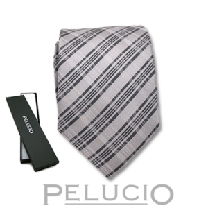 Light grey checked tie – Pelucio checked tie in grey — P400.112