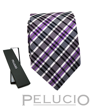 Pelucio grijze stropdas met ruit Corbata de cuadros morada y gris – Corbata de cuadros en gris y morado de Pelucio