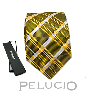Pelucio gouden stropdas met ruit Gold checked tie – Pelucio gold checked tie