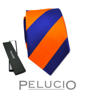 Oranje blauwe streep stropdas – Pelucio gestreepte stropdas in blauw en oranje — P400.129