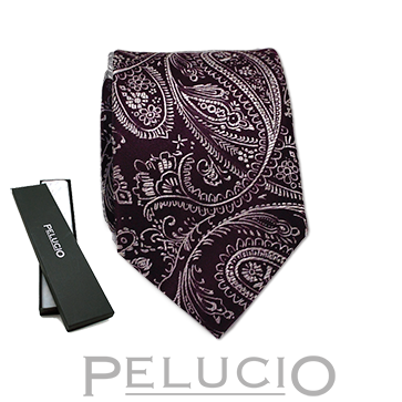 Pelucio bordeauxrode stropdas met paisley Bordeaux paisley stropdas – Pelucio bordeauxrode stropdas met paisley