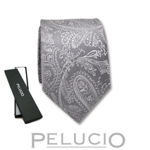 Zilverkleurige paisley stropdas – Pelucio zilveren stropdas met paisley