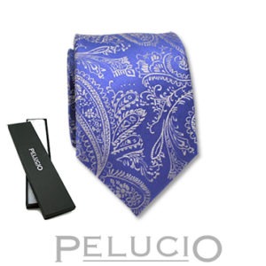 Lichtblauwe paisley stropdas – Pelucio lichtblauwe stropdas met paisley