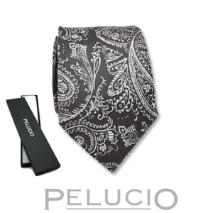 Zeer fraaie grafiet paisley stropdas – Pelucio grijze stropdas met paisley