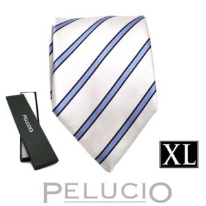 Blauw witte fijne streep stropdas – Pelucio extra lange gestreepte stropdas in blauw en wit