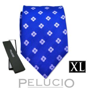 Blauwe bloemen stropdas van Pelucio – Pelucio extra lange blauwe stropdas met bloemenprint