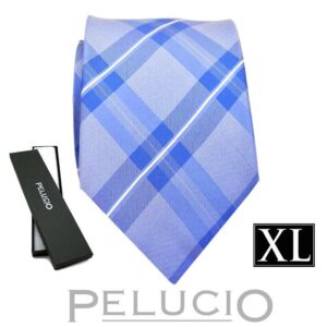 Blauwe ruit stropdas van Pelucio in XL uitvoering – Pelucio extra lange blauwe stropdas met ruit
