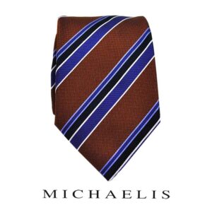 Bruin blauwe streep stropdas van Michaelis – Michaelis gestreepte stropdas in blauw en bruin — PMKA4D008G