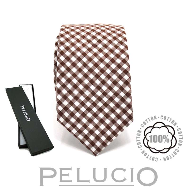 Pelucio bruine stropdas met ruit Corbata de algodón de cuadros marrón – Corbata de cuadros en marrón y blanco de Pelucio