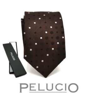 Donker bruine stippen stropdas – Pelucio stropdas met stippen in bruin — P400.804