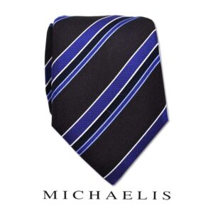 Donkerbruin blauwe streep stropdas – Michaelis gestreepte stropdas in blauw en bruin — PMKA4D008F