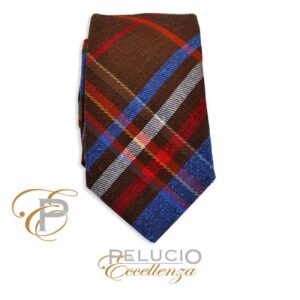 Bruine wollen ruit stropdas – Pelucio geruite stropdas in bruin