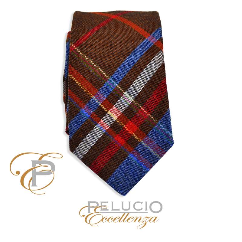 Pelucio bruine stropdas met ruit Brown plain wool checked tie – Pelucio brown checked tie