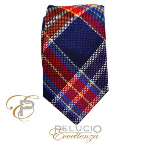 Blauwe fantasie ruit stropdas – Pelucio geruite stropdas in blauw — 134000051