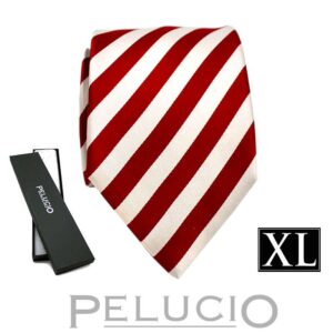 Fijn witte rode streep stropdas – Pelucio extra lange gestreepte stropdas in rood en wit — PXL1017