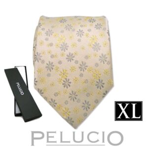Gele bloemen stropdas – Pelucio extra lange gele stropdas met bloemenprint