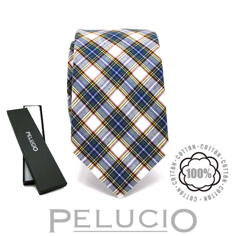 Pelucio gele stropdas met ruit Green and yellow checked cotton tie – Pelucio yellow and green checked tie