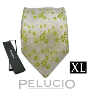 Groene bloemen stropdas – Pelucio extra lange groene stropdas met bloemenprint