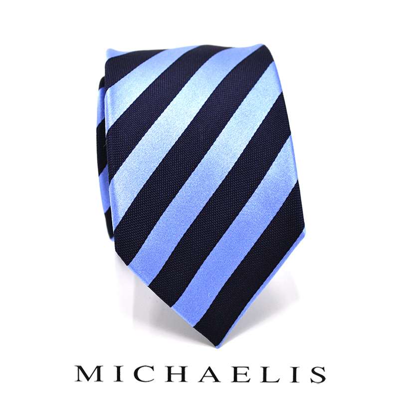 Michaelis blauwe stropdas met strepen Smalle marine blauwe streep stropdas – Michaelis gestreepte stropdas in blauw — PNMAD0015C