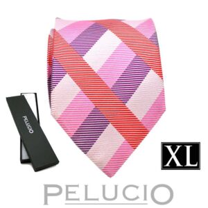 Lila roze ruit stropdas – Pelucio extra lange geruite stropdas in lila en roze