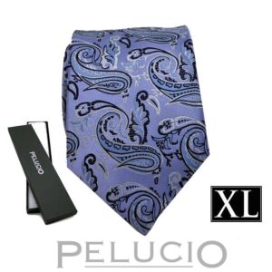 Navy paisley stropdas – Pelucio extra lange marineblauwe stropdas met paisley