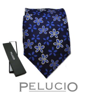 Blauw bloemen stropdas – Pelucio blauwe stropdas met bloemenprint