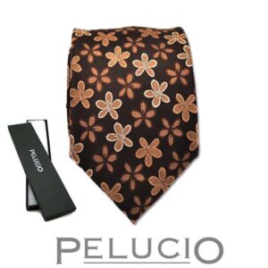 Bruine bloemen stropdas – Pelucio bruine stropdas met bloemenprint