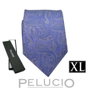 Lichtblauwe Pelucio XL stropdas – Pelucio extra lange lichtblauwe stropdas met paisley