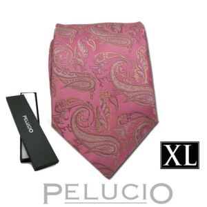 Roze paisley stropdas van Pelucio in XL – Pelucio extra lange roze stropdas met paisley