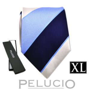 Prachtige blauwe streep stropdas – Pelucio extra lange gestreepte stropdas in blauw — PXL1014