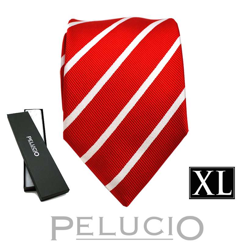 Pelucio extra lange rode stropdas met strepen Rode witte streep stropdas van Pelucio in XL – Pelucio extra lange gestreepte stropdas in rood en wit — PXL1016