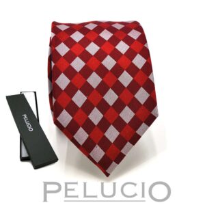 Rood witte ruit stropdas van Pelucio – Pelucio geruite stropdas in rood en wit — P400.022