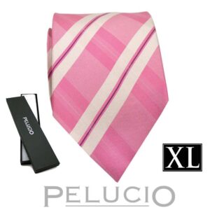 Roze ruit stropdas van Pelucio in XL uitvoering – Pelucio extra lange roze stropdas met strepen