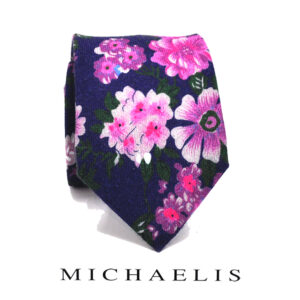 Paars blauwe bloemen stropdas – Michaelis stropdas met bloemenprint in blauw en paars