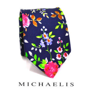 Prachtige donkerblauwe bloemen mix stropdas – Michaelis donkerblauwe stropdas met bloemenprint